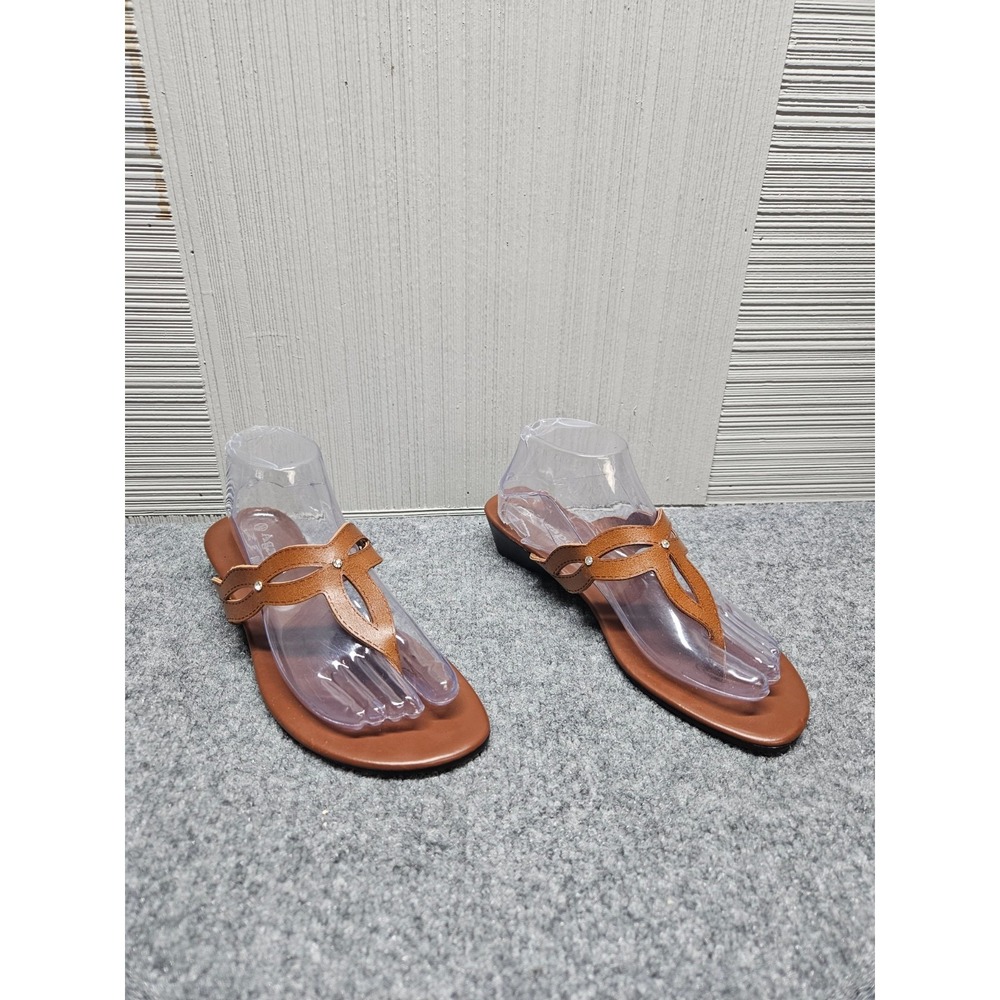 Agape Women Thong Sandals 8.5 Brown Leather Slip On Flat Beach Braided Straps